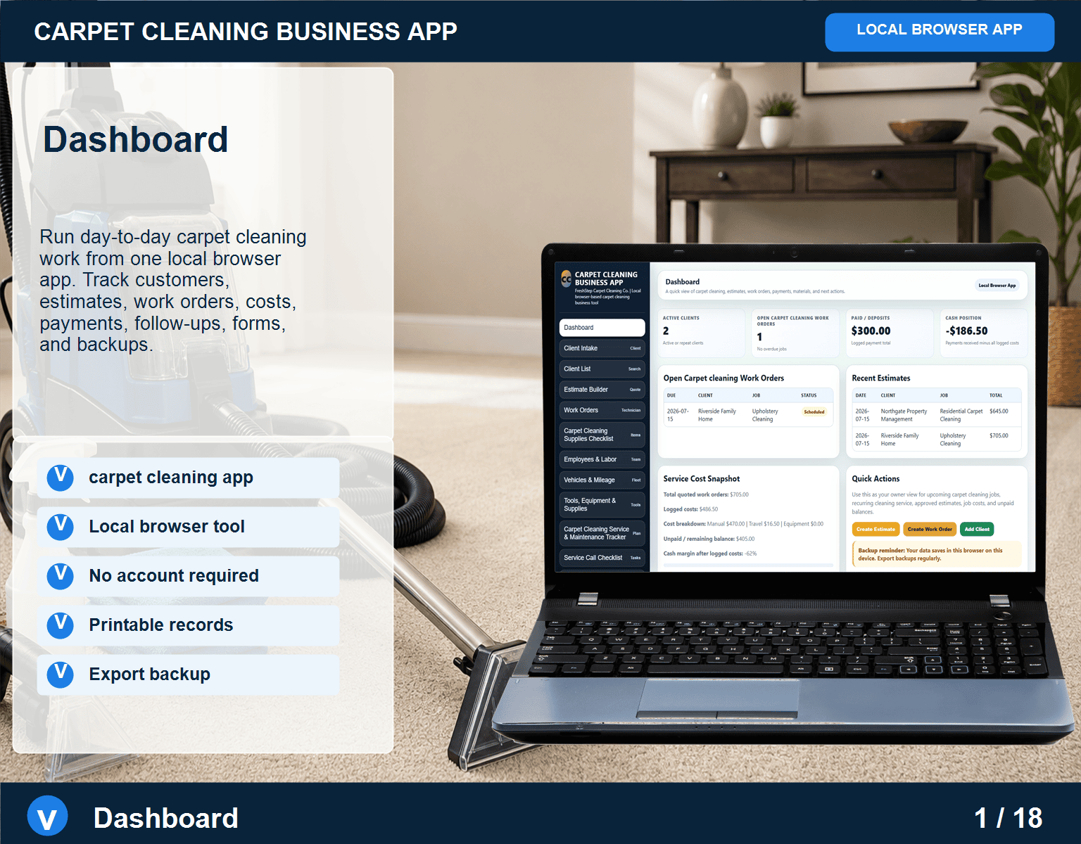 (image for) Carpet Cleaning Business App — Browser-Based