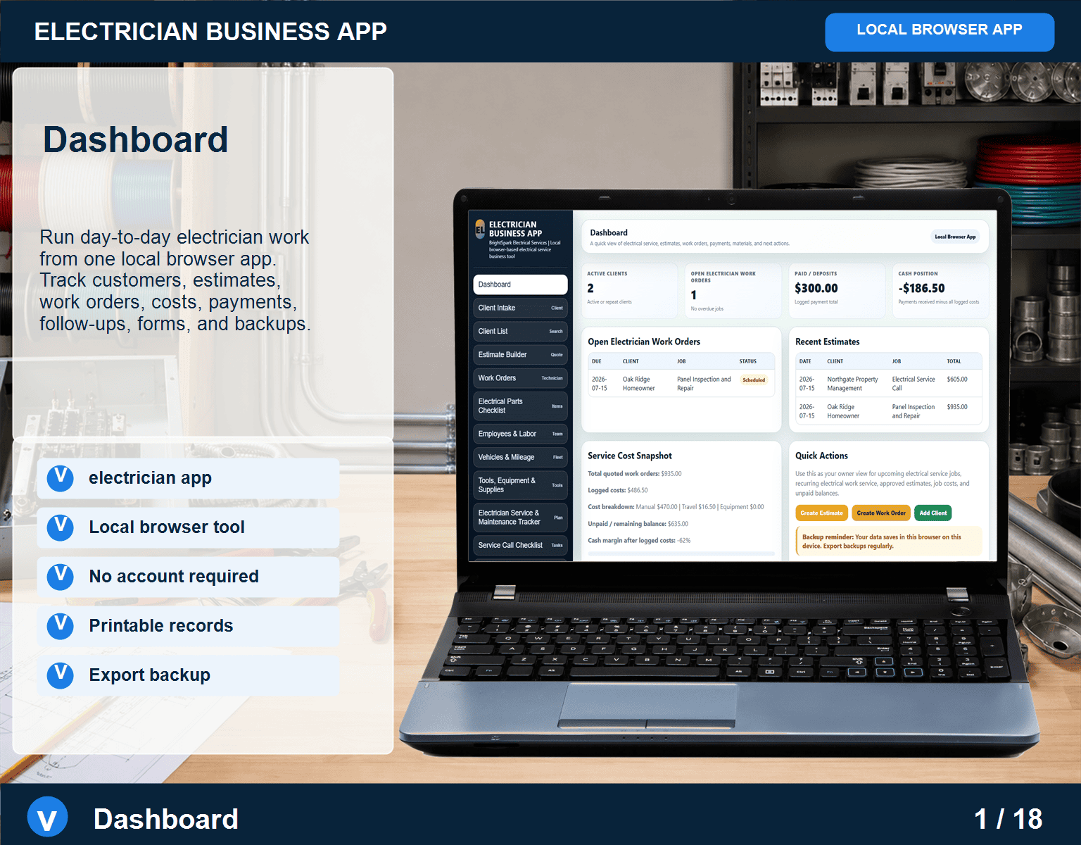 (image for) Electrician Business App — Browser-Based