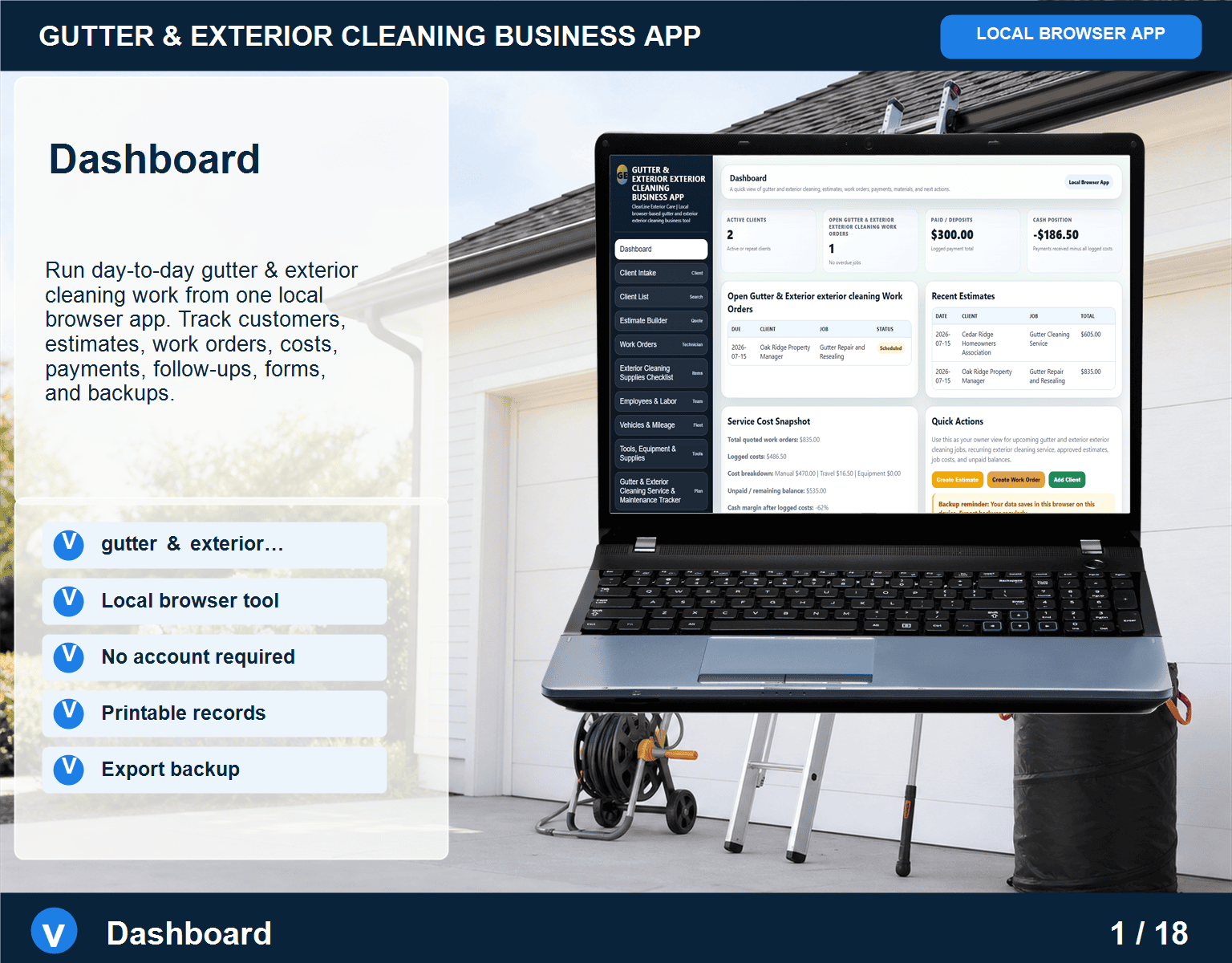 (image for) Gutter & Exterior Cleaning Business App — Browser-Based
