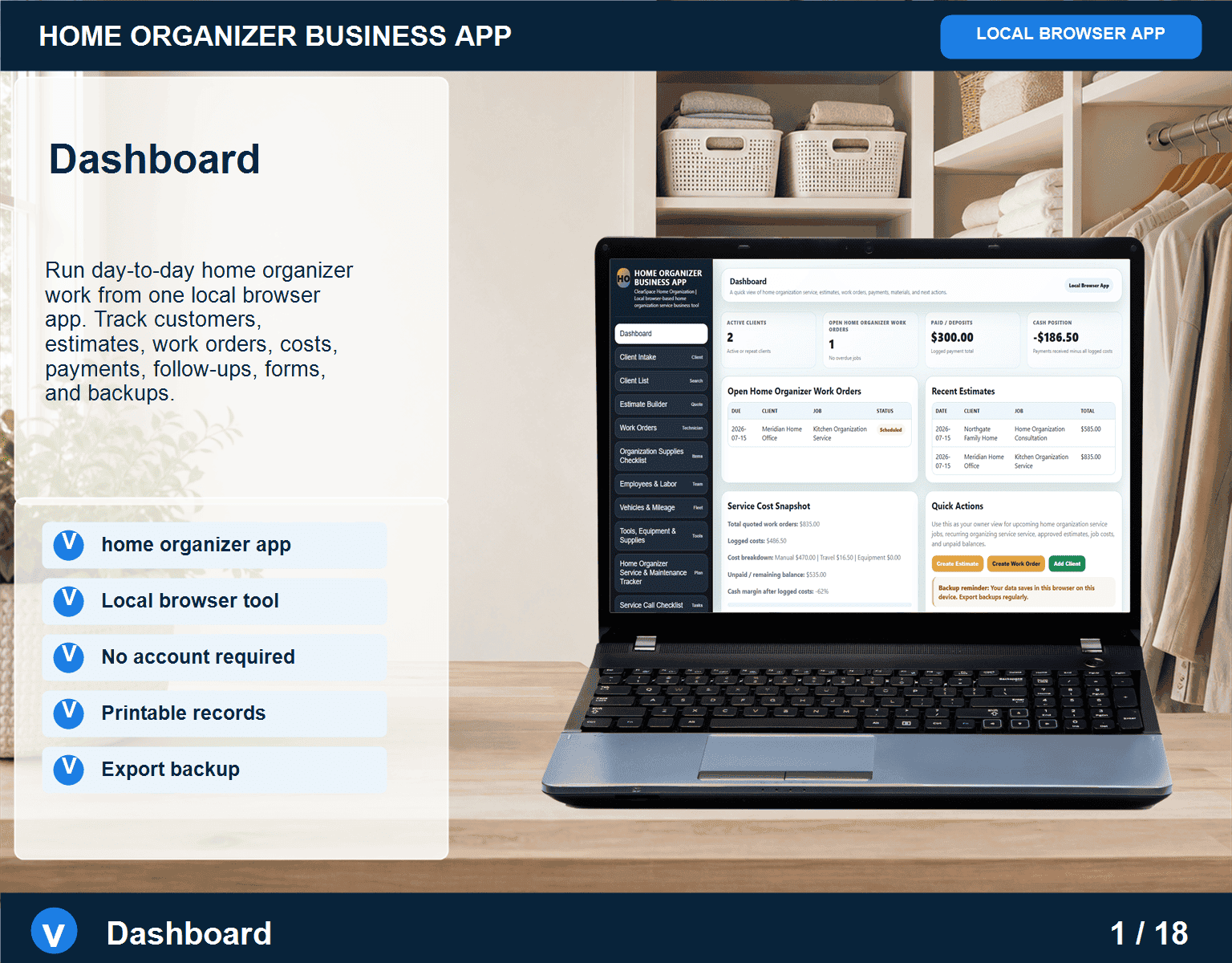 (image for) Home Organizer Business App — Browser-Based