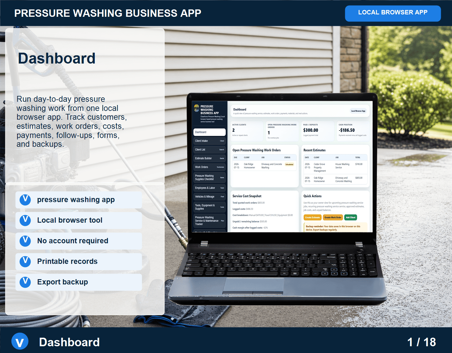 (image for) Pressure Washing Business Operations App — Browser-Based